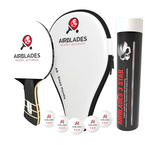 AirBlades AB-6000 Ping Pong Paddle with Hard Carry Case + 3 Star Ping Pong Balls | Table Tennis Paddle with Ergonomic Handle | 5 Blades of Wood with Premium Rubber and Sponge by AirBlades
