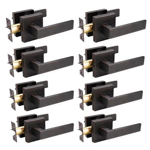 Probrico 8 Pack Heavy Duty Passage Door Lever for Closets and Hallway, Moden Square Keyless Door Handle Set with Oil Rubbed Bronze Finish, Non-Locking Interior Door Knobs