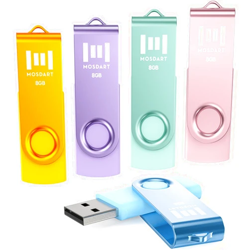 MOSDART 8GB USB Flash Drive 5 Pack, 8 GB Multicolor Multipack USB2.0 Thumb Drives, Swivel Design with LED Light, FAT32 Jump Drive Memory Stick for Computers, Data Storage