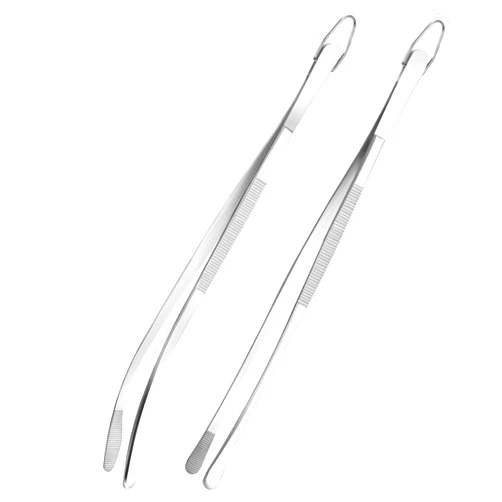 ONEKOO 12 Inch Kitchen Tweezers Tongs Set, Cooking Tweezers, Bar Ice Clips, Pet Feeding Clips, Premium Stainless Steel Locking Food Tongs, for Cooking, BBQ, Grilling, Pet Feeding, Salad (Flat Circle Head)