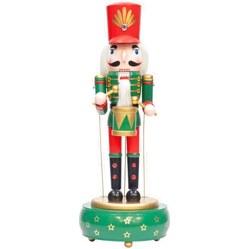KI Store Christmas Nutcracker Green Music Box Wooden Drummer Soldier Nutcracker Figurine for Christmas Decorations Display Collection Gift