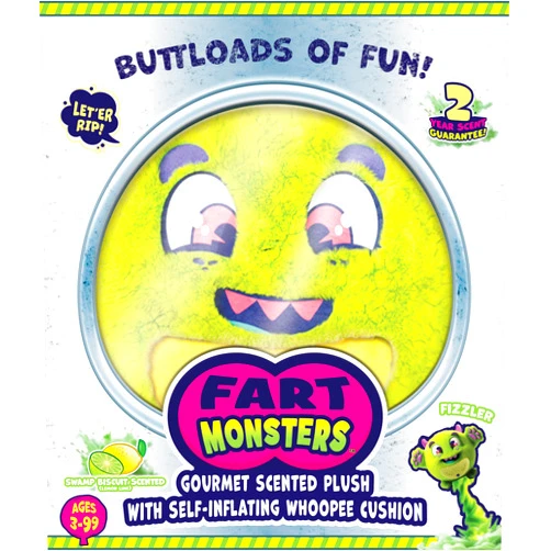 Fart Monsters – Fizzler 16” Plush Toy with Self-Inflating Whoopee Cushion, Grape Scent – Gourmet Scented Collectible Stuffed Animal for Kids & Gag Gift – Ages 3+