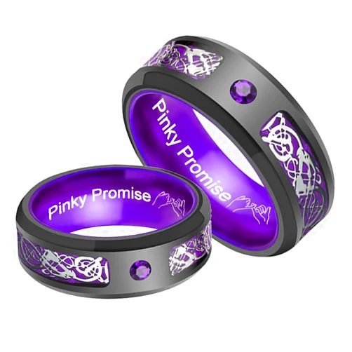 Generic His Hers Couple Wedding Ring Set 8mm Stainless Steel Dragon Patterned Carbon Fiber Rings for Engagement Wedding,Wedding Gift for Him Herm,Size 6 to 12