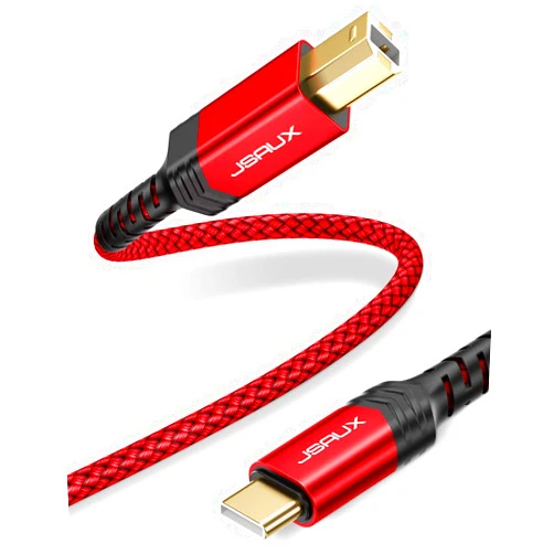 JSAUX USB B to USB C Printer Cable 10ft, Nylon Braided, USB C MIDI Cable Compatible for MacBook Pro, HP, Epson, Canon, Brother, Lexmark, Xerox Printers and Scanner-Red