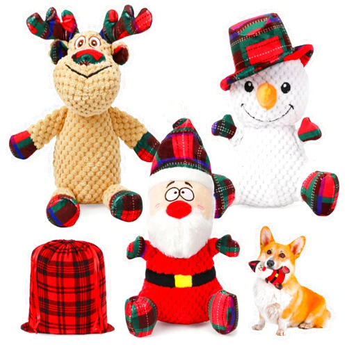 SZEE Christmas Dog Toys, 3 Pack Plush Squeaky Chew Toys for Small & Medium Dogs - Santa, Reindeer, Snowman - Interactive Pet Toys for Holiday Festivities and Mental Stimulation