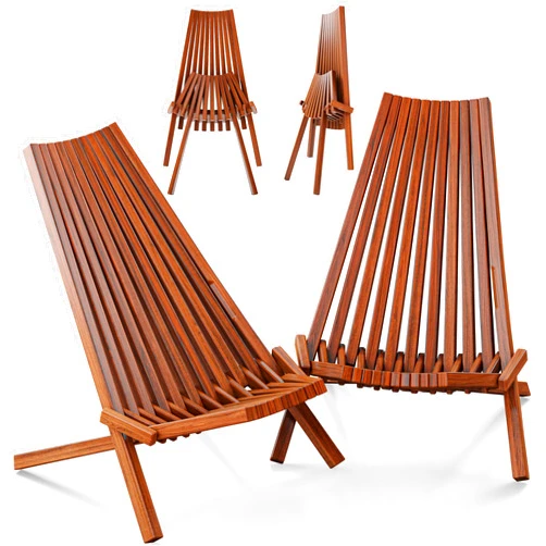 Melino 2PCS Wooden Folding Tamarack Chairs, FSC Certified Acacia Low Profile Adirondack Chairs, Wood Folding Chair for Outdoor, Patio, Porch, Pool, Backyard, Garden, Balcony and Deck - Chestnut - Pair