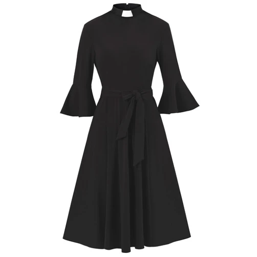 Mambabacosp Women's Bell Sleeve Church Dress Clergy Midi Dress Tab Insert Collar Priestess Dress