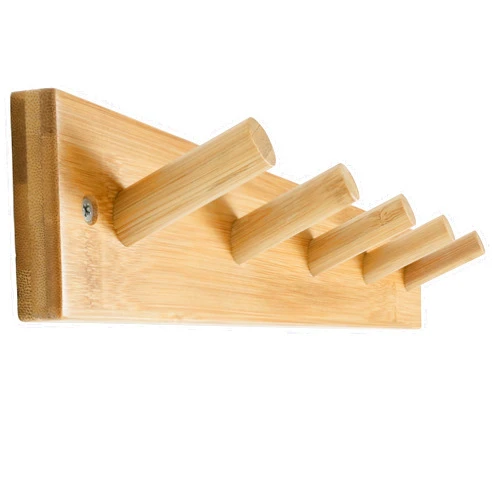 SKOLOO Wooden Wall Mounted Coat Rack,16'' Hole to Hole, 5 Pegs Bamboo Wall Hook for Hanging Clothes Robes Towels Hats,Natural Gold