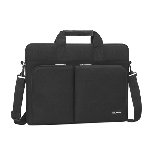 MOSISO 360 Protective Laptop Shoulder Messenger Bag 15.6 inch Compatible with MacBook, HP, Dell, Lenovo, Asus Notebook, Computer Bag with Front Hidden Horizontal&Left Small&Right Big Pockets, Black