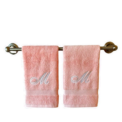 Decorvo Pink Monogrammed Hand Towels for Bathroom - Luxury Hotel Quality Personalized Initial Embroidered Towel for Powder Room, Spa - GOTS Organic Certified - Set of 2 White Letter M