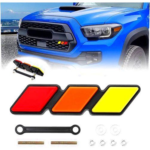 Q QUNSUNUS Tri-Color Front Grille Badge Emblem for Tacoma 4 Runner Tundra Sequoia Rav4 Highlander（Yellow/Orange/Red