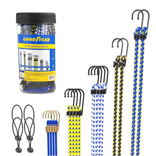 Goodyear Bungee Cords Heavy Duty - 20 Piece Bungee Cords with Steel Hooks in A Storage Jar includes, 10