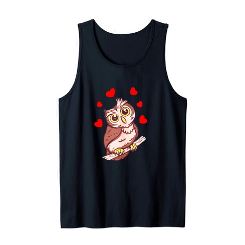 Kautz Uhu Habicht Waldtiere Vögel Owl on a branch with hearts owls Tank Top
