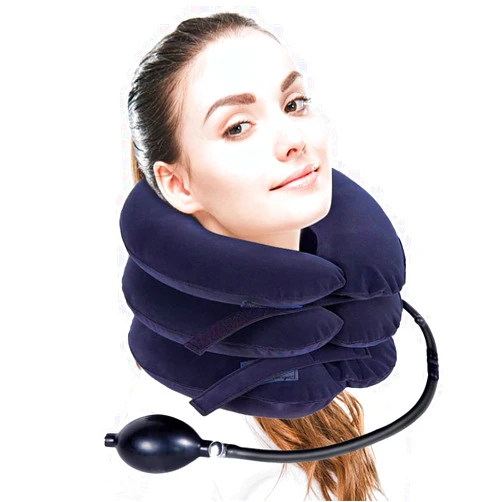 TOPJESS Cervical Neck Traction Device and Instant Pain Relief, Collar Brace, Inflatable Adjustable Support & Stretcher for Spine Alignment Chronic,Neck Pillow Decompression, Brown