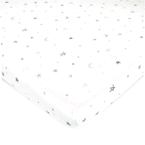 TL Care Printed 100% Natural Cotton Jersey Knit 18 x 36 Cradle/Bassinet Sheet - Fitted, Gray Stars and Moons, Soft Breathable, for Boys and Girls
