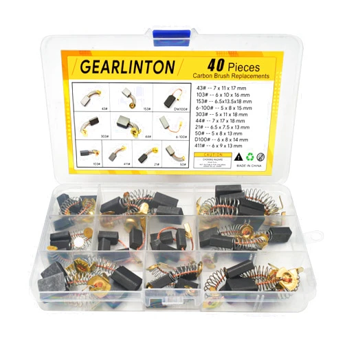 GEARLINTON Carbon Brushes for Power Tools Electric Motor Replacement Repair Set of 10 Different Sizes, for Angle Grinders, Electric Hammer Drills, Circular Saws, 40 PCS