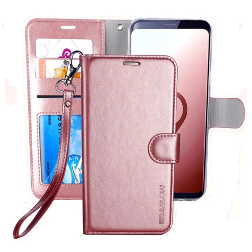 ERAGLOW Galaxy S9 Wallet Case, Galaxy S9 Case, Premium PU Leather Wallet Flip Protective Case Cover w/Card Slots and Kickstand for Samsung Galaxy S9 (Rose Gold)