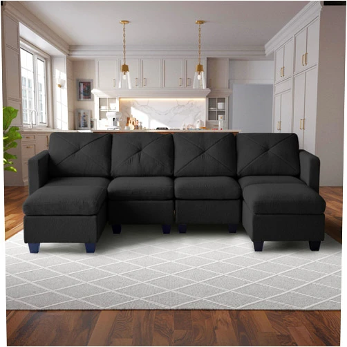 Divano Roma Furniture Modern, Boucle Fabric Convertible U Shaped Storage, 6 Seat Modular Sectional Sofa Couch with Chaise for Living Room, Apartment, Large, Black