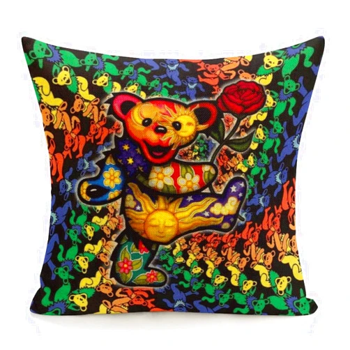 Generic Throw Pillow Covers,Home Decor Square 2 Side Print Light Cotton Linen Pillow Cases for Sofa Couch Cushion Farmhouse Decor Zipper Grateful Dancing Dead Bears Rose 18