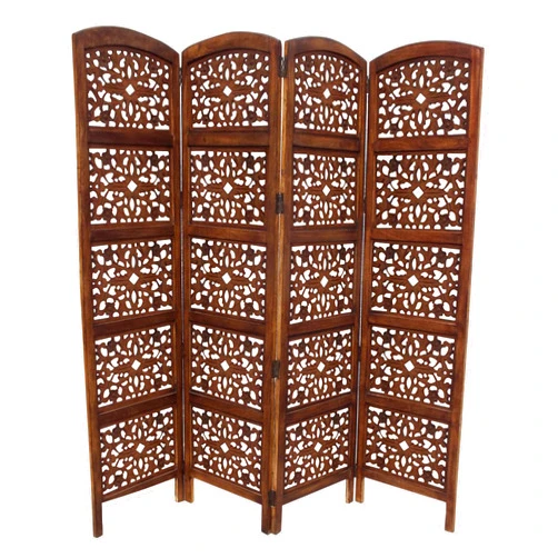 TUP THE URBAN PORT 148948 Handmade Foldable 4-Panel Wooden Partition Screen/Room Divider, Brown