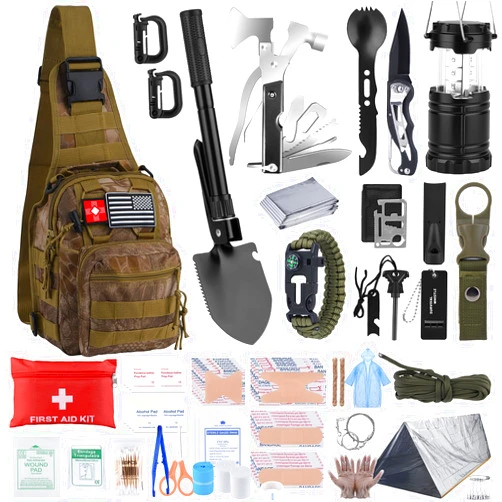Dlmd Survival Kit, Gifts for Christmas Men, Women, 251pcs Emergency Survival Gear and Supplies Equipment, First Aid Kit with Crossbody Bag, Camping Essentials for Earthquake, Hiking, Outdoor Adventure