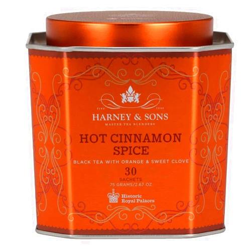 Harney & Sons Hot Cinnamon Spice Tea Tin - Black Tea with Orange & Sweet Clove - 2.67 Ounces, 30 Sachets