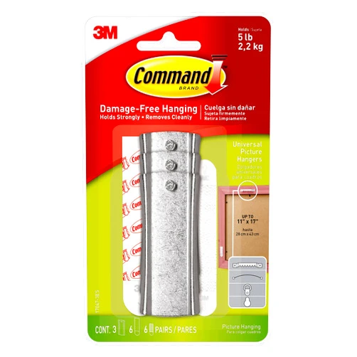 Command Large Universal Frame Hanger, 3 Picture Hangers with 6 Command Strips and 6 Frame Stabilizer Strips, Decorate Damage-Free