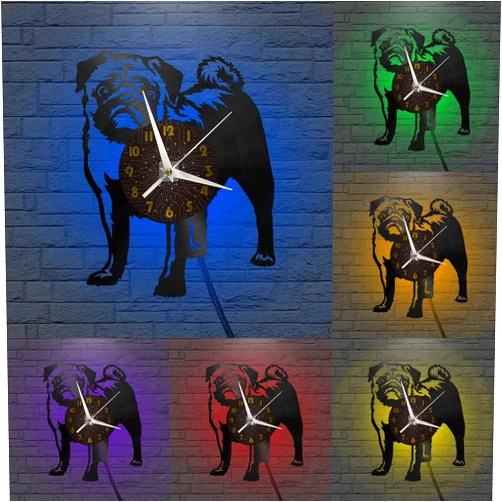 Generic Cute Pug Dogs Decorations Large Vinyl LED Wall Clock for Holiday,12 Inches Morden Art Wall Decor for Living Room.Best Gifts for Men/Women/Children(C-with LED)