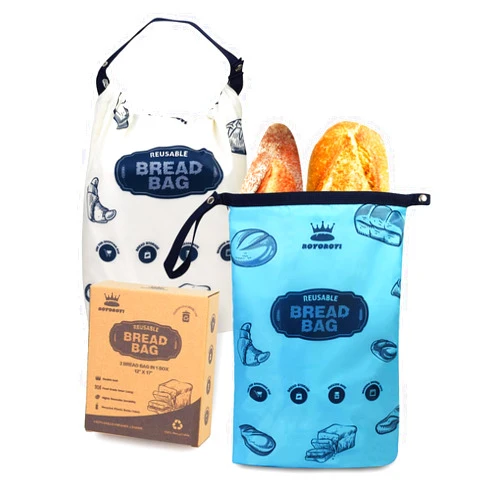 ROYOROYI Bread Bags for Homemade Bread,2 Packs Reusable Bread Bag,Freezer Bread Storage Bag,Waterproof Zipper Bread Container to Keep Bread Fresh gift giving (beige， Jewel Blue)