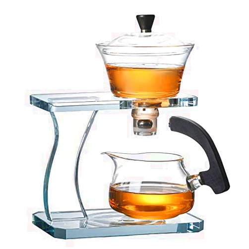 TEARORA Lazy Kungfu Glass Tea Set Magnetic Water Diversion Glass Teapot Semi Automatic Tea Maker Suit Kitchen Bar Supplies (Clear)