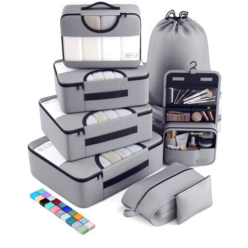 Veken 8 Set Packing Cubes for Travel Essentials, Suitcase Organizer Bags in 4 Sizes, Carry-On Luggage Accessories with Large Laundry & Hanging Toiletry Bag, Must-Have for Airplane, Road Trip & Camping