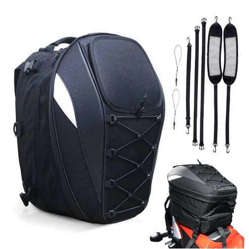 MZS Motorcycle Tail Bag, 38L Expandable Dual Use Helmet Bag Luggage Storage Backpack with Waterproof Rain Cover - Multifunctional Motorbike Rear Seat Bag Accessories