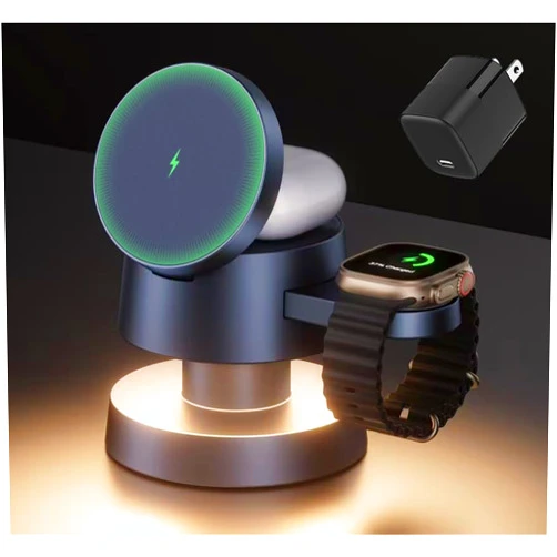 iVANKY for iPhone 16 Pro Max 4 in 1 Wireless Charging Station Cube with Night-Lamp and 30W Adapter for MagSafe Magnetic Charger, 22.5W Travel Stand, 3-in-1 Fast Charge for Apple iWatch Ultra, Airpods