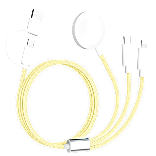 TangJiaJia 3 in 2 Charger Cable, Rapid Fast Charging USB C Watch Phone Multiple Cords, Compatible with Apple Watch Ultra SE Series 1-8, Universal Travel Multi Devices All in One Cord, 4FT/1.2M -Lemon Yellow