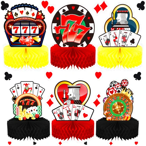 Sumind 6 Pcs Casino Party Decorations Casino Table Centerpieces 10.2 Inch Casino Honeycomb Centerpieces Poker Party Decorations Casino Table Toppers Poker Table Centerpieces for Casino Poker Party Supplies