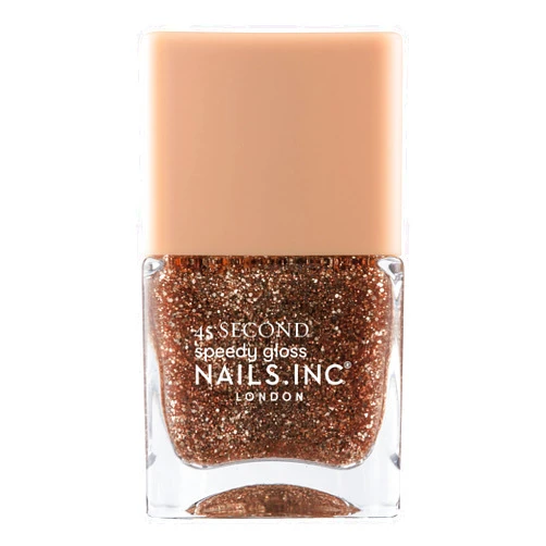 Nails Inc 45 Second Speedy Gloss, Gigi, Gold Glitter, Metallic Shimmer, No Chip, Long Lasting, Quick Dry, Air Dry, Professional Manicure & Pedicure, Fingernail & Toenail, Vegan Nail Polish, 0.47 Fl Oz