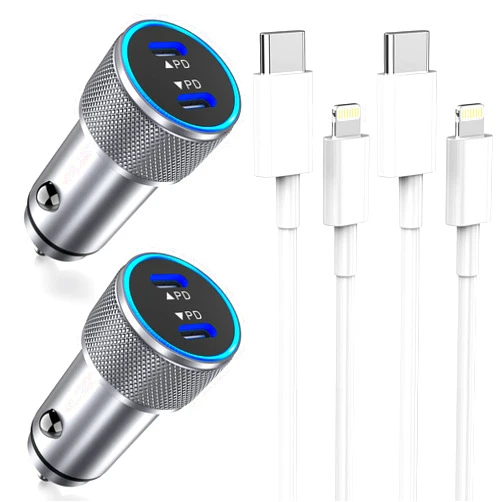 ProTVSolutions iPhone Fast Car Charger,2Pack Dual Port USB C Car Charger[MFI Certified]Power Delivery Car Adapter with 2Pack Lightning Cable Type C Rapid Car Charging for iPhone 14/14 Pro/13/12/11/X/Xs/Xr/SE/8/iPad