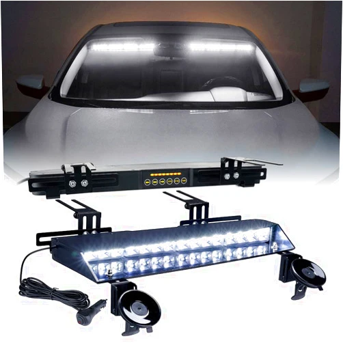 Xprite Bright White LED Dual Visor Strobe Light Bar, Cars Interior Windshield Sunvisor Safety Emergency Warning Flashing Lightbars w/Suction Cup & Control Panel, for Construction Vehicles Trucks