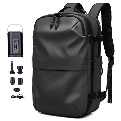 XINGSE Vacuum Seal Backpack Travel,Expandable Vacpack Backpack with Compression Bag,Air back Backpack with Air Pump,Carry on Airplane-Airbag Backpacks with Lock(Black)