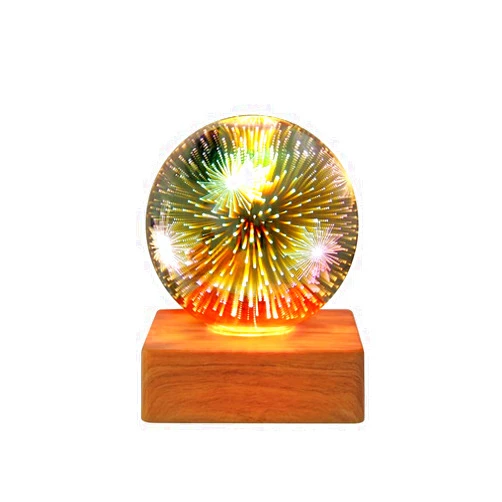 Kimvino Crystal Ball Night Light, Ball Night Lamp with Woodern Base, Living Room Bed Room Decor, Decor Gift for Friends Women Teens (Fireworks Styles)