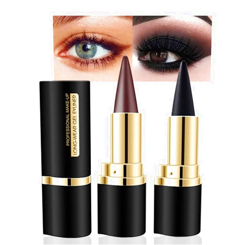 evpct 2Pcs Black Brown Gel Eyeliner Pencil Eye Black Face Paint Sticks Makeup Set Waterproof Matte Cream Crayon Eyeliner Pencil Set Cat Eye Liners Eyeshadow Lipstick delineador de ojos contra el agua