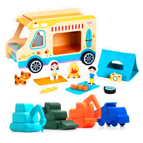 TOY APPÉTIT Wooden RV Camping Toy Set and Mold Free Truck Bath Toys
