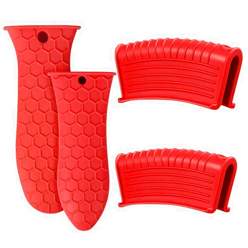 EVAHOM Silicone Hot Handle Holder, Heat Resistant Potholder Cookware Handle Cast Iron Skillets Handles Grip Covers for Cast Iron Skillet (Red)