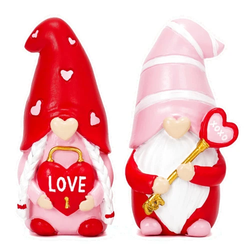 Valery Madelyn 2Pcs Valentines Gnomes Decoration，Heart Shaped Love XOXO Set Tiered Tray Table Home Decor, Red Pink Handmade Resin Sweet Gnome Figurine, Valentines Gift for Him Her,3.1 Inch