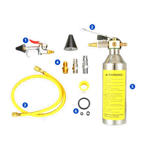 ZEAJSRU AC Flush Kit, Auto air Conditioning Pipeline Cleaning Tool Set,R134A R12 R22 R404 R410A AC System Flush Kit Can Tool with 220PSI Gauge, Air Fittings and Hose (01)