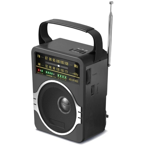 JEUJUG Portable AM FM Radio, Bluetooth 5.0 Radio 5 Watts Loud Speaker,FM Radio Built-in Rechargeable Battery/DC D*4 Cell Battery Operated & AC Power Plug in Wall Radio Black