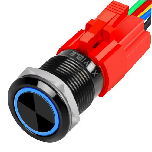 XINYIELE 16MM Latching 12V Push Button Switch On Off,Waterproof with LED Light Power Button Switch for car，0.63
