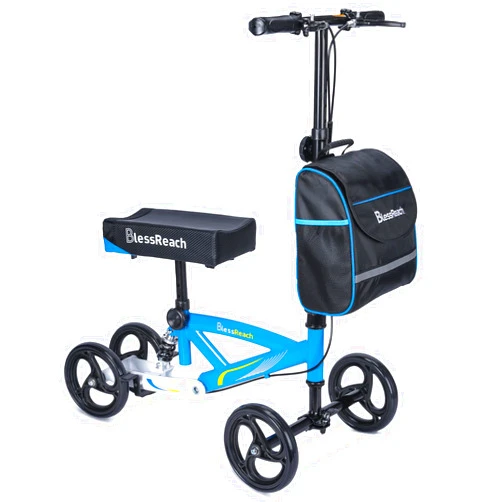 BlessReach Economy Knee Scooter Steerable Knee Walker for Foot Injuries Compact Crutches with Dual Rear on-Wheel Brake and Shock Absorption Under The Knee pad