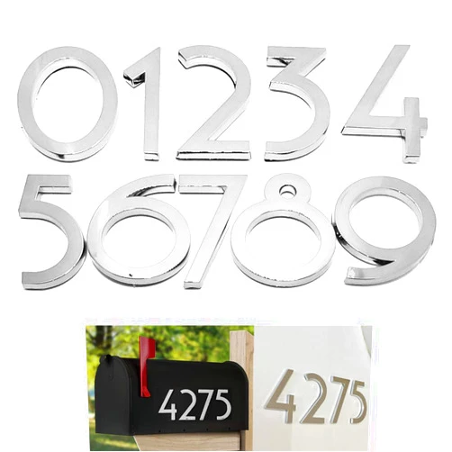 Diggoo 20 Pack Mailbox Numbers 0-9, 2.76 Inch High, Door Address Numbers Stickers for Apartment, House, Room, Office, Cars, Trucks, Silver Plating Process Number Sign