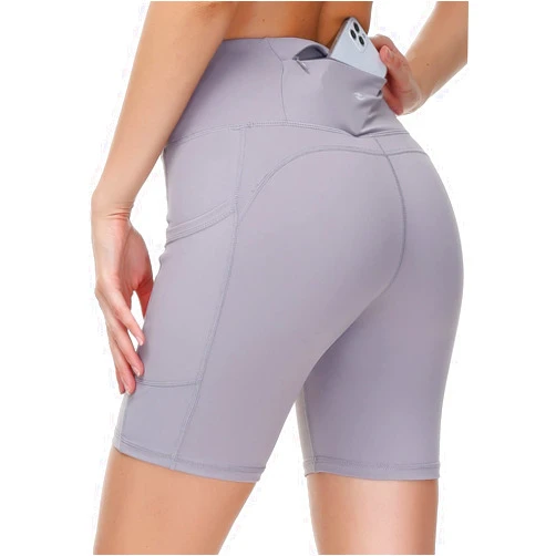 Eyesoul Biker Shorts for Women Spandex Workout Shorts 7 Inch Women Shorts High Waisted Zipper Pockets Sweat Running Gym Shorts - Grey,M